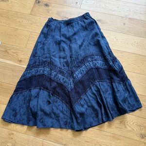Coldwater Creek Boho Embroidered Midi Skirt Navy Small
